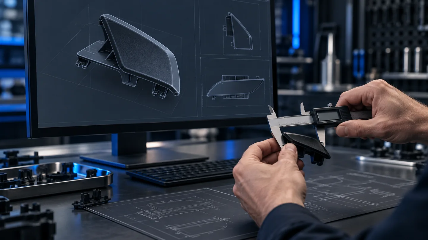 Illustrative CAD development and part measurement workflow